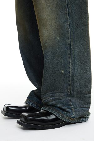 Indigo Dyed Distressed Denim Pants for Women | Trendy Y2K Style | Fashionable Casual Wear