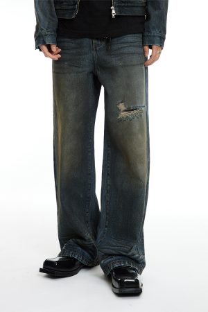 Indigo Dyed Distressed Denim Pants for Women | Trendy Y2K Style | Fashionable Casual Wear