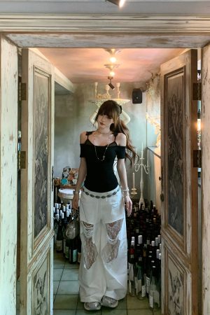 Ink Color Painting Poetry Lace-Up Short Sleeve T-Shirt for Women - Summer Waist-Cinching Slim Fit, Spicy Girl Style