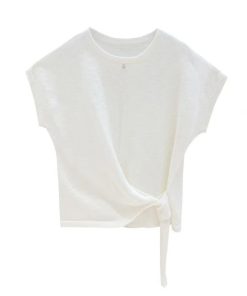 Irregular Blue Short-Sleeve T-Shirt for Women - 2025 Summer Casual Thin Ice Silk Knitted Top in Y2K Style