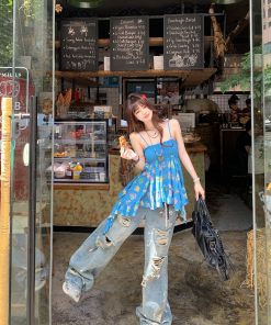 Irregular Floral Camisole - Spicy Girl Ukiyo-e Summer Top for Women - Trendy Doll Shirt - Y2K Inspired Fashion Outerwear