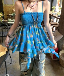 Irregular Floral Camisole - Spicy Girl Ukiyo-e Summer Top for Women - Trendy Doll Shirt - Y2K Inspired Fashion Outerwear