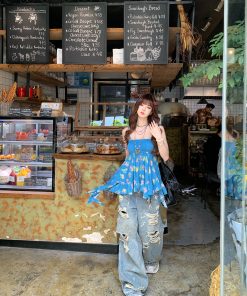 Irregular Floral Camisole - Spicy Girl Ukiyo-e Summer Top for Women - Trendy Doll Shirt - Y2K Inspired Fashion Outerwear