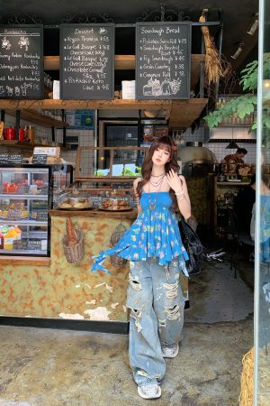 Irregular Floral Camisole - Spicy Girl Ukiyo-e Summer Top for Women - Trendy Doll Shirt - Y2K Inspired Fashion Outerwear