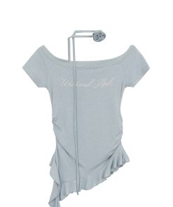 Irregular Hem One-Shoulder Top for Women, Off-Shoulder Short Sleeves, Trendy Summer Style, Perfect for Weekend Outings