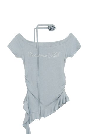 Irregular Hem One-Shoulder Top for Women, Off-Shoulder Short Sleeves, Trendy Summer Style, Perfect for Weekend Outings