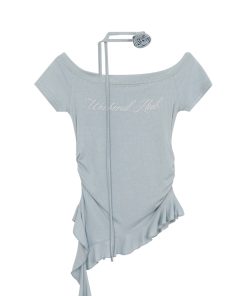 Irregular Hem One-Shoulder Top for Women, Off-Shoulder Short Sleeves, Trendy Summer Style, Perfect for Weekend Outings
