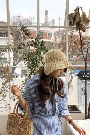 Irregular Lace-Up Raffia Fisherman Hat for Sun Protection - Super Cute French Girl Style, Korean Fashion Trend