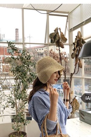 Irregular Lace-Up Raffia Fisherman Hat for Sun Protection - Super Cute French Girl Style, Korean Fashion Trend