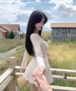 Irregular Long Sleeve Dress Set with Pleated Skirt - French Style Spicy Girl Spring Fashion for Women