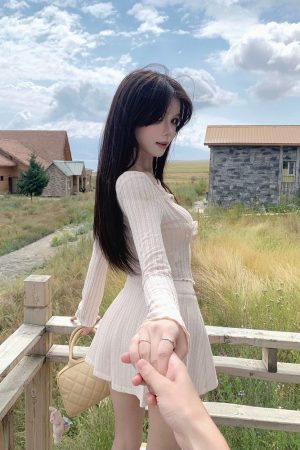Irregular Long Sleeve Dress Set with Pleated Skirt - French Style Spicy Girl Spring Fashion for Women