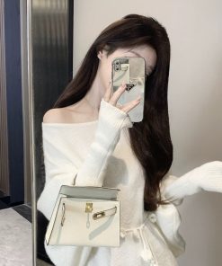 Irregular Off-Shoulder Knitted Mini Dress for Women - Loose Fit, Asymmetrical Neckline, French Style Sweater Dress for Autumn & Winter