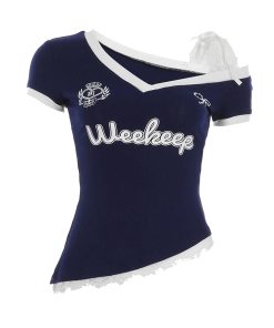 Irregular Off-Shoulder Lace Splicing T-Shirt â€“ Casual Two-Piece Style, American Street Style, Trendy Fashion Top