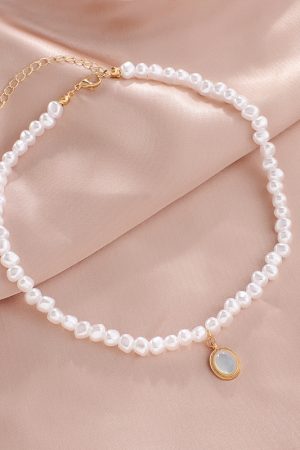 Irregular Pearl Choker Necklace for Women, Summer Baroque Oval Pendant Collar, Light Luxury Clavicle Chain