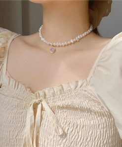 Irregular Pearl Choker Necklace for Women, Summer Baroque Oval Pendant Collar, Light Luxury Clavicle Chain