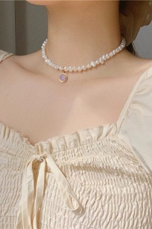 Irregular Pearl Choker Necklace for Women, Summer Baroque Oval Pendant Collar, Light Luxury Clavicle Chain