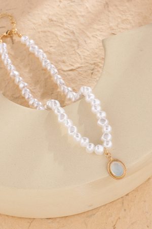 Irregular Pearl Choker Necklace for Women, Summer Baroque Oval Pendant Collar, Light Luxury Clavicle Chain