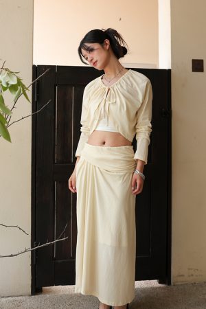 Irregular Pleated Knit Long Skirt - Trendy 90s Inspired Style, Chic Casual Wear for Effortless Fashion