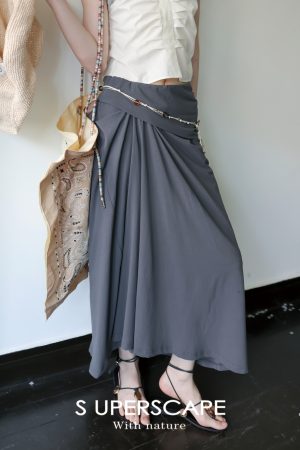 Irregular Pleated Knit Long Skirt - Trendy 90s Inspired Style, Chic Casual Wear for Effortless Fashion