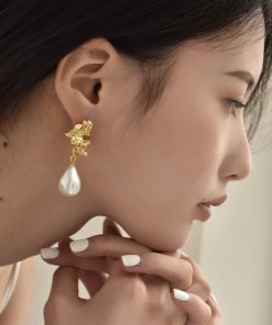 Irregular Pleated Water Droplet Pearl Earrings - Vintage European & American Designer Style for Women