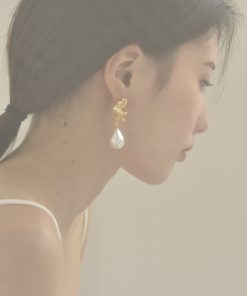 Irregular Pleated Water Droplet Pearl Earrings - Vintage European & American Designer Style for Women