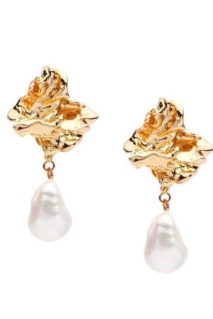 Irregular Pleated Water Droplet Pearl Earrings - Vintage European & American Designer Style for Women