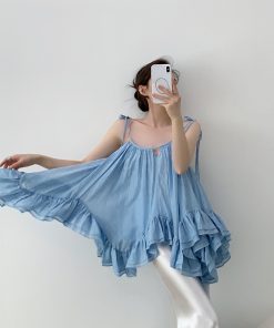 Irregular Ruffled Strap Top - Women's Backless Summer Fairy Top with Puff Skirt for Seaside Vacation, Y2K Style