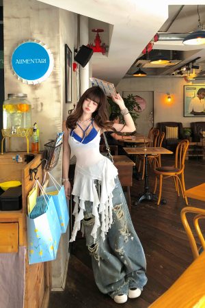 Irregular Sheer Camisole Top for Summer - Sexy Waist-Cinching Cloud Floating Dream Style for Hot Girls