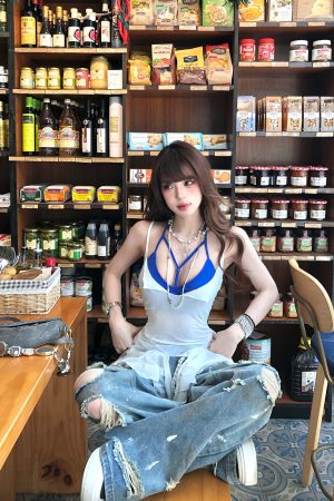 Irregular Sheer Camisole Top for Summer - Sexy Waist-Cinching Cloud Floating Dream Style for Hot Girls