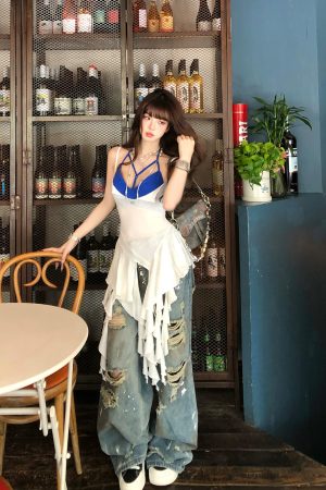 Irregular Sheer Camisole Top for Summer - Sexy Waist-Cinching Cloud Floating Dream Style for Hot Girls