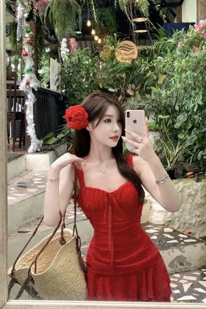 Irregular Strap Dress for Women - Waist-Cinching, Elegant Ruffle Hem, Sexy Short Skirt for Beach Vacation, Perfect for Autumn and Summer