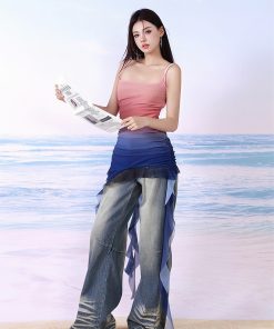 Irregular Strap Gradient Tank Top for Women - Summer Outerwear Layer, Niche Design, Trendy and Stylish