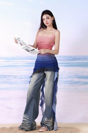 Irregular Strap Gradient Tank Top for Women - Summer Outerwear Layer, Niche Design, Trendy and Stylish