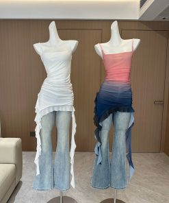 Irregular Strap Gradient Tank Top for Women - Summer Outerwear Layer, Niche Design, Trendy and Stylish