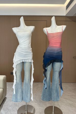 Irregular Strap Gradient Tank Top for Women - Summer Outerwear Layer, Niche Design, Trendy and Stylish