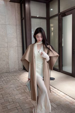 Irregular White Knitted Sweater Set for Women - Two-Piece with Lace Vest and Ribbons, Cozy Winter Fashion, Y2K Style