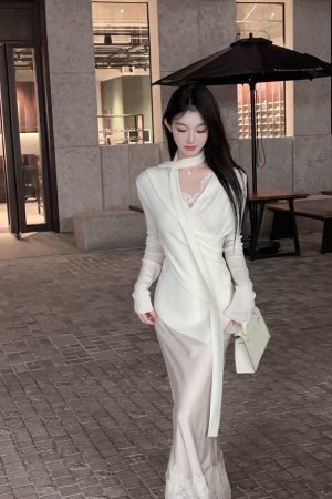 Irregular White Knitted Sweater Set for Women - Two-Piece with Lace Vest and Ribbons, Cozy Winter Fashion, Y2K Style