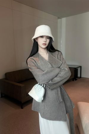 Irregular Woolen Lapel Short Coat for Women - Double-Sided Autumn Winter Jacket in Trendy Temperament Style