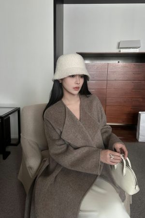 Irregular Woolen Lapel Short Coat for Women - Double-Sided Autumn Winter Jacket in Trendy Temperament Style