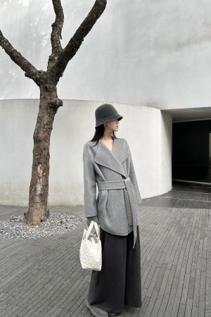 Irregular Woolen Lapel Short Coat for Women - Double-Sided Autumn Winter Jacket in Trendy Temperament Style
