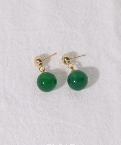 Jade Green Clip-On Round Water Droplet Earrings - High-End Chinese Style Agate Jewelry for Women