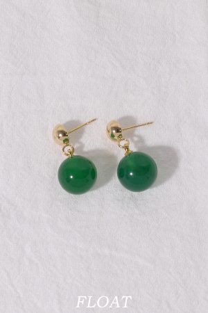 Jade Green Clip-On Round Water Droplet Earrings - High-End Chinese Style Agate Jewelry for Women
