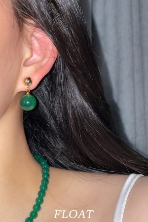 Jade Green Clip-On Round Water Droplet Earrings - High-End Chinese Style Agate Jewelry for Women