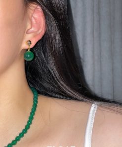 Jade Green Clip-On Round Water Droplet Earrings - High-End Chinese Style Agate Jewelry for Women