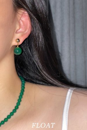 Jade Green Clip-On Round Water Droplet Earrings - High-End Chinese Style Agate Jewelry for Women