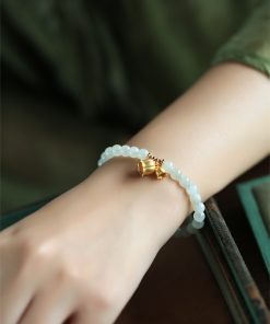 Jade Green Lily Flower Bracelet for Women - Pure Silver, Natural Hetian Jade Bead String, Crystal National Style Jewelry