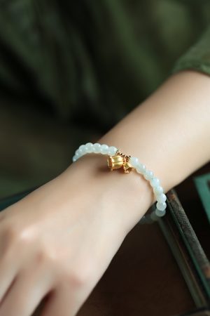 Jade Green Lily Flower Bracelet for Women - Pure Silver, Natural Hetian Jade Bead String, Crystal National Style Jewelry