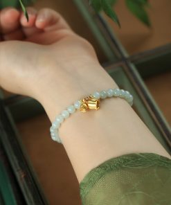 Jade Green Lily Flower Bracelet for Women - Pure Silver, Natural Hetian Jade Bead String, Crystal National Style Jewelry
