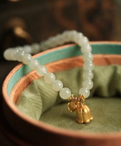 Jade Green Lily Flower Bracelet for Women - Pure Silver, Natural Hetian Jade Bead String, Crystal National Style Jewelry
