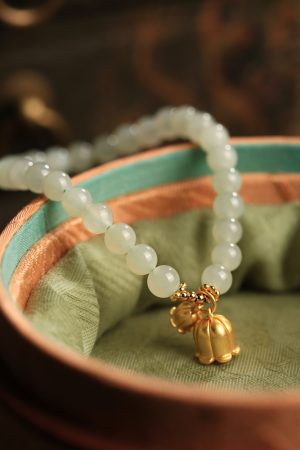 Jade Green Lily Flower Bracelet for Women - Pure Silver, Natural Hetian Jade Bead String, Crystal National Style Jewelry